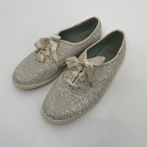 Keds x Kate Spade Glitter Sneakers Ivory Ribbon Womens Size 7 US
